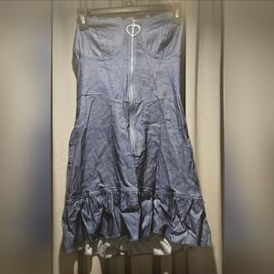 Simple, denim, unique design and super cute heart zipper off the shoulder dress.